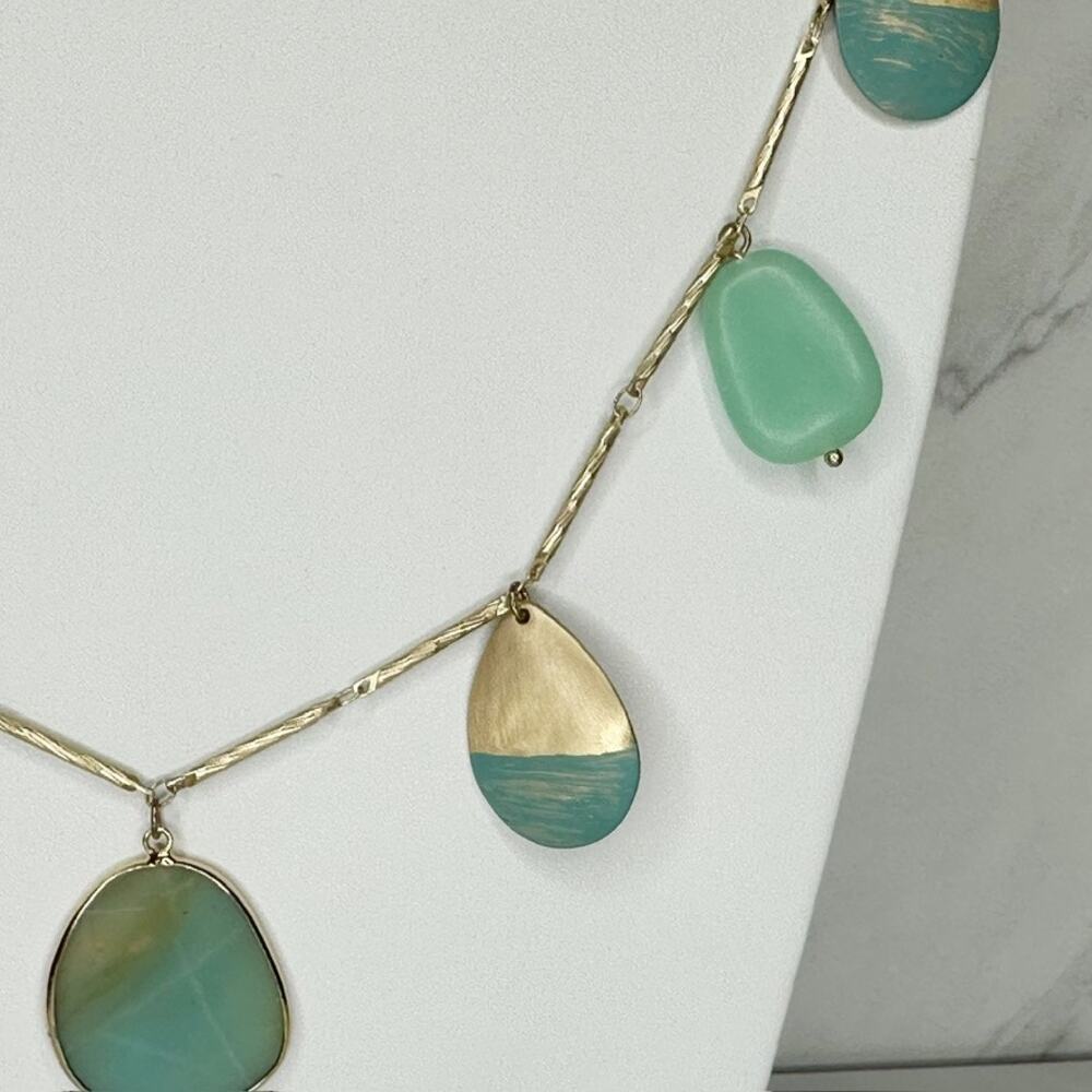 Chico's Teal Green Charm Dangle Gold Tone Necklace ✨ - Picture 8 of 11